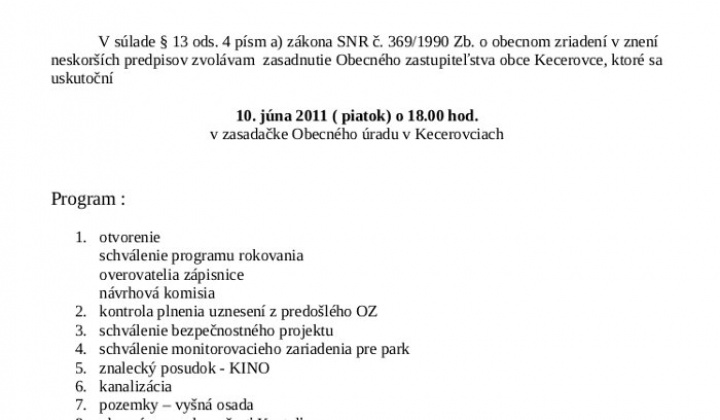 1. fotografia fotogalérie Obecné zastupiteľstvo 6/2011 - foto