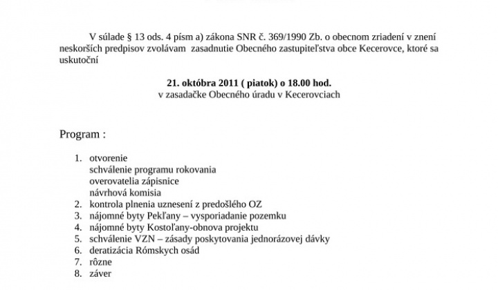 1. fotografia fotogalérie Obecné zastupiteľstvo 10/2011 - foto