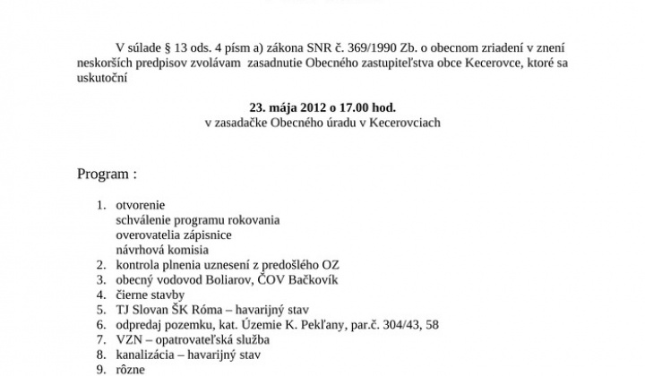 1. fotografia fotogalérie Obecné zastupiteľstvo 05/2012 - foto