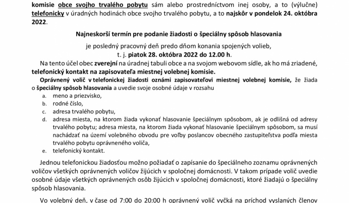 1. fotografia fotogalérie Voľby 2022 - Informácie pre voličov k špeciálnemu spôsobu hlasovania - foto