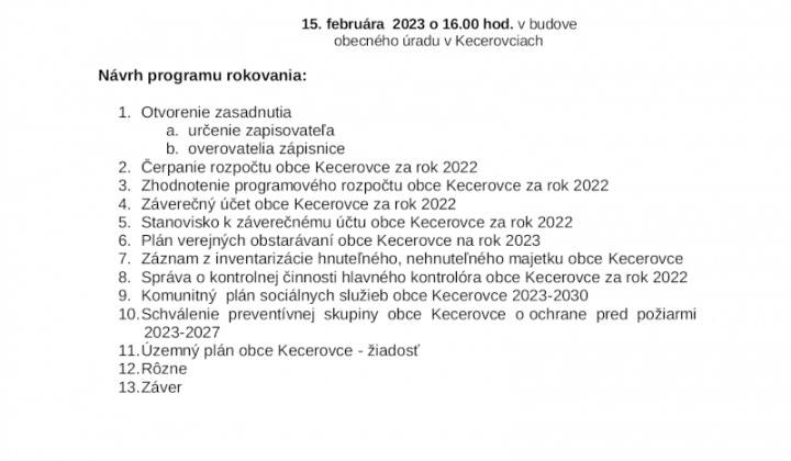 1. fotografia fotogalérie Pozvánka na zasadnutie obecného zastupiteľstva 15.02.2023 - foto