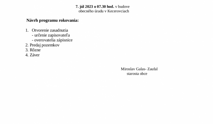 1. fotografia fotogalérie Pozvánka na zasadnutie obecného zastupiteľstva 7.7.2023 - foto