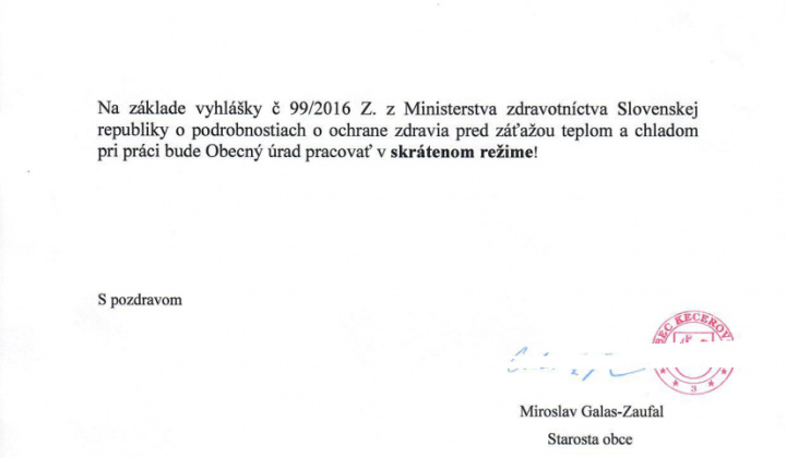 1. fotografia fotogalérie Obecný úrad oznam - skrátený režim - foto