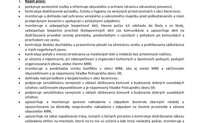 1. fotografia fotogalérie Výberové konanie: 12 pracovné miesta v miestnej občianskej a preventívnej službe na pracovnú pozíciu: člen MOaPS - foto