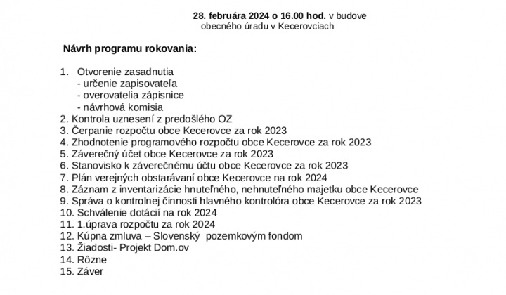 1. fotografia fotogalérie Pozvánka na zasadnutie obecného zastupiteľstva 28.02.2024 - foto