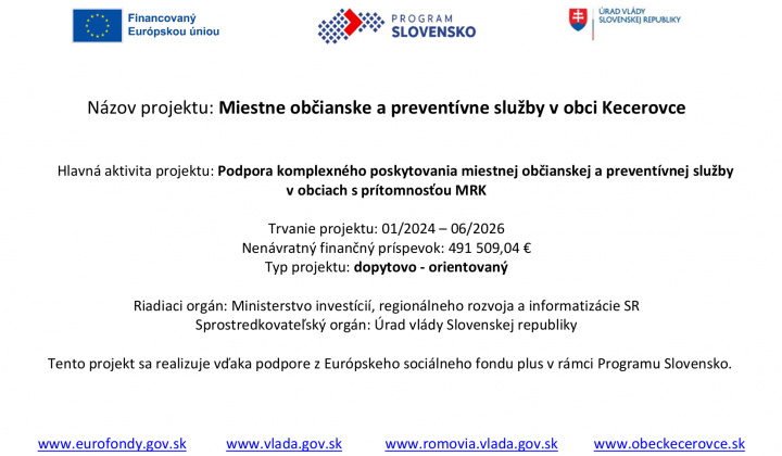 1. fotografia fotogalérie Názov projektu: Miestne občianske a preventívne služby v obci Kecerovce - foto