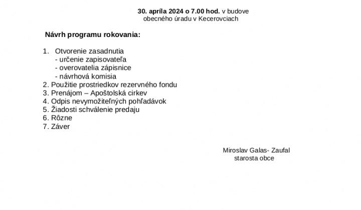 1. fotografia fotogalérie Pozvánka na zasadnutie obecného zastupiteľstva 30.04.2024 - foto