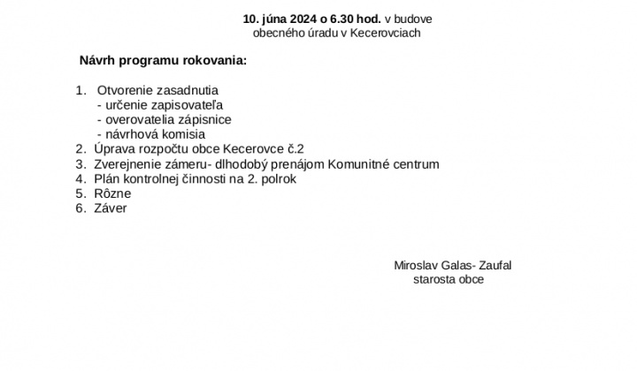 1. fotografia fotogalérie Pozvánka na zasadnutie obecného zastupiteľstva 10.06.2024 - foto
