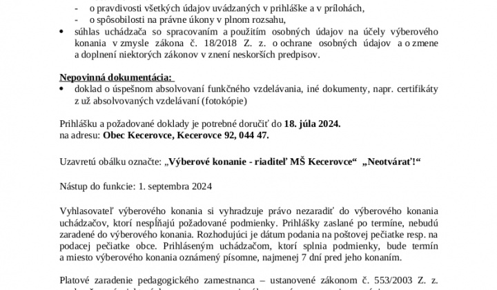 2. fotografia fotogalérie Výberové konanie: Riaditeľ/ka MŠ Kecerovce  - 2 kolo - foto