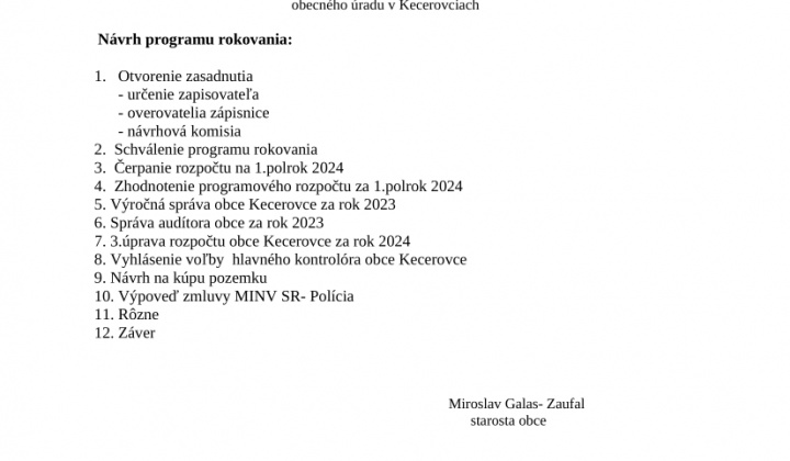 1. fotografia fotogalérie Pozvánka na zasadnutie obecného zastupiteľstva 16.10.2024 - foto