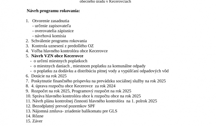 1. fotografia fotogalérie Pozvánka na zasadnutie obecného zastupiteľstva 21.11.2024 - foto