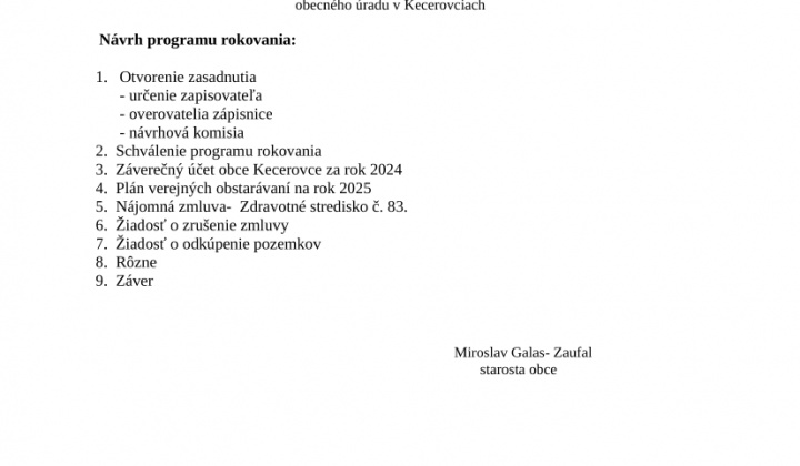 1. fotografia fotogalérie Pozvánka na zasadnutie obecného zastupiteľstva 17.2.2025 - foto