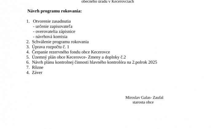 1. fotografia fotogalérie Pozvánka na zasadnutie obecného zastupiteľstva 22.5.2025 - foto