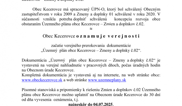 1. fotografia fotogalérie Oznámenie o verejnom prerokovaní návrhu Územného plánu obce Kecerovce – Zmeny a doplnky č.02 - foto