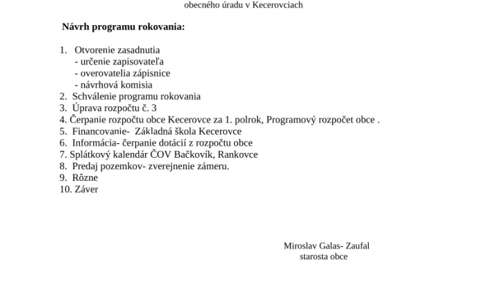 1. fotografia fotogalérie Pozvánka na zasadnutie obecného zastupiteľstva 6.8.2025 - foto