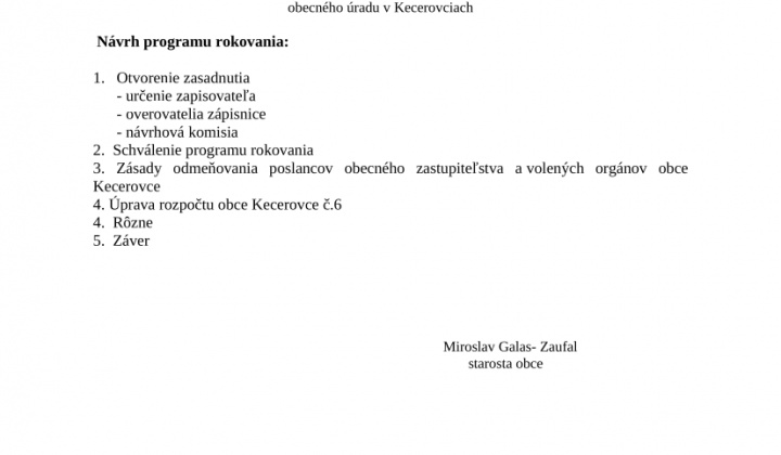 1. fotografia fotogalérie Pozvánka na zasadnutie obecného zastupiteľstva 10.12.2025 - foto